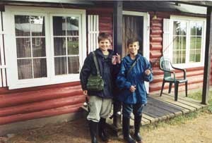 James and Jeff Pepin outside the fishing cabin in Houghton County.