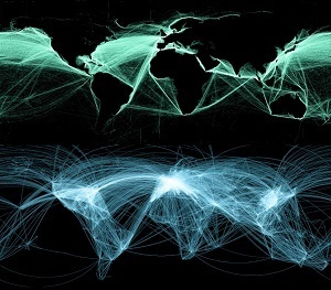 lines depicting global trade routes