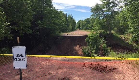 image of a trail washout in Houghton County, Michigan