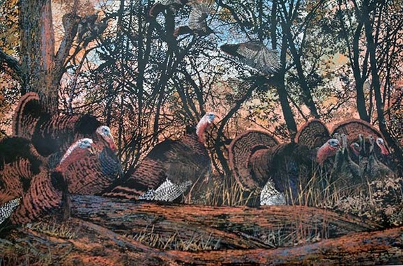 Artwork by Russell Klix was made into a poster to help commemorate the recovery of wild turkeys in Michigan.