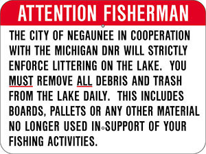 Sign to fisherman about littering