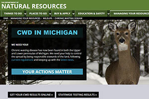 front page of Michigan DNR chronic wasting disease website