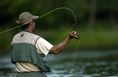 fly fisherman casting in river