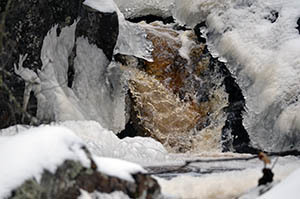 A waterfall along Nelligan Creek tumbles south from Craig Lake State Park in Baraga County.