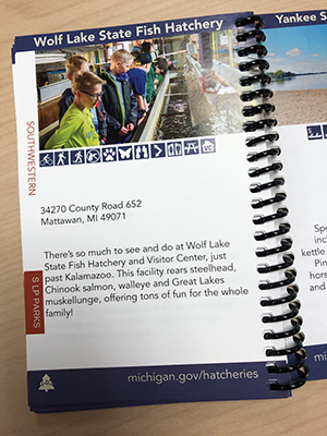 Wolf Lake State Fish Hatchery page in Stamp & Go Guide