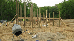 Workers building shooting stations