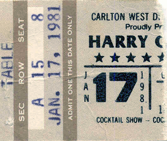 A ticket stub from a Harry Chapin concert attended by the author at the Carlton West Theatre in Green Bay, Wis.