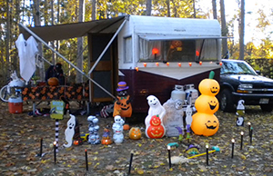 campsite decorated for Halloween