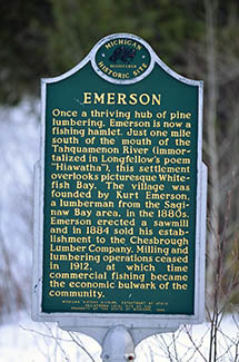 A state historic site marker tells details of the former town of Emerson. 