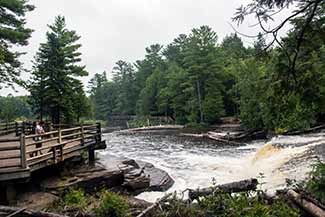 Visitors get a close-up view of the Lower Tahquamenon Falls.