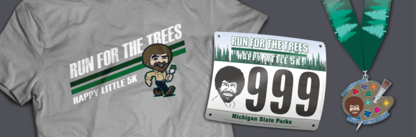 Happy Little 5K virtual race T-shirt, bib and medal