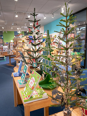 Holiday ornament display at the Michigan History Museum