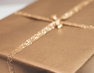 box with silver ribbon