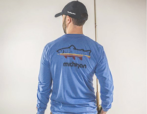 A man wearing Fish Michigan t-shirt