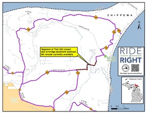 A map showing a snowmobile trail closure.