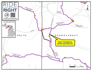 A map showing a snowmobile trail closure.