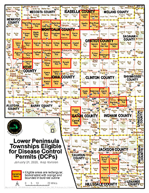 Map of townships eligible for disease control permits