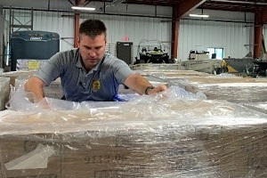 Michigan CO preparing a shipment of hand sanitizer during the spring 2020 COVID-19 emergency