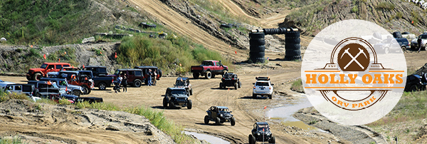 bird's eye view of Holly Oaks ORV Park with logo