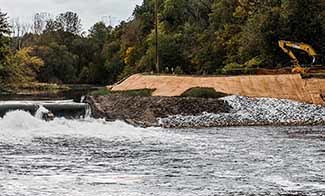 A view of the Trowbridge Dam after some of the work had been completed.
