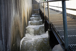 The fish ladder at the dam on the Grand River is shown.