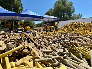 More than 70,000 feet of fire hose is shown piled for rerolling from the Lake Fire in California.