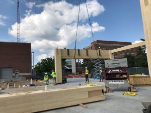MSU's mass timber building during the construction phase. 