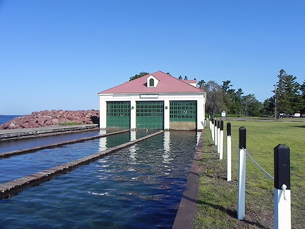 A photo shows some of the boating facilities at the Eagle Harbor State Harbor in Keweenaw County.