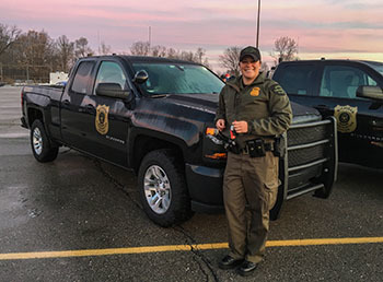 Michigan Conservation Officer Danielle Zubek after graduating from Recruit School No. 8 Conservation Officer Academy in December 2017.