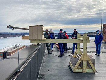 A peregrine falcon nest box is shown at Michigan Technological University.