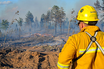 DNR firefighter Pete Glover overlooks a 100-acre fire in Marquette County.