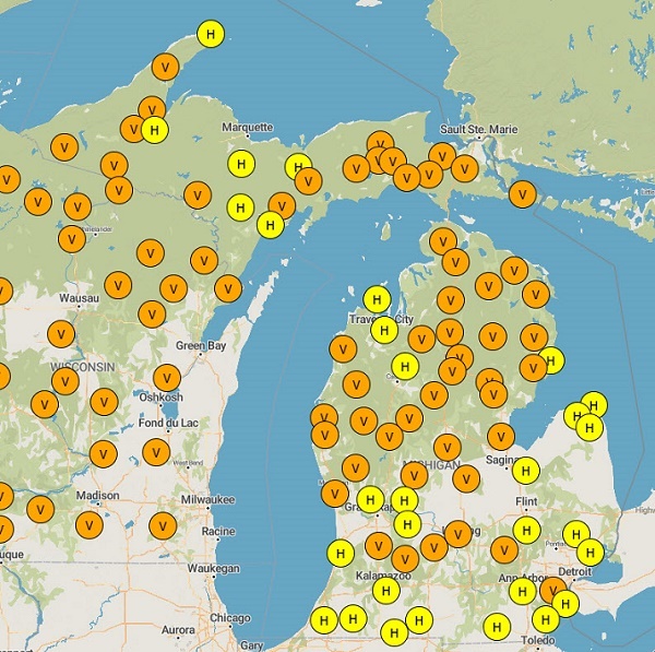 A map shows the fire danger as high or very high across Michigan. 