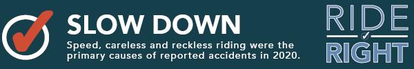 Slow down. Speed, careless and reckless riding were the  primary causes of reported accidents in 2020.