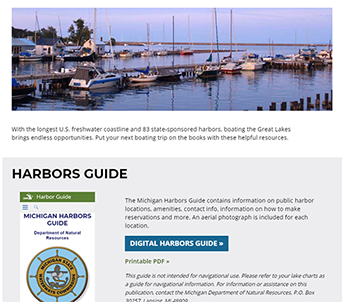 screenshot of webpage featuring harbors guide