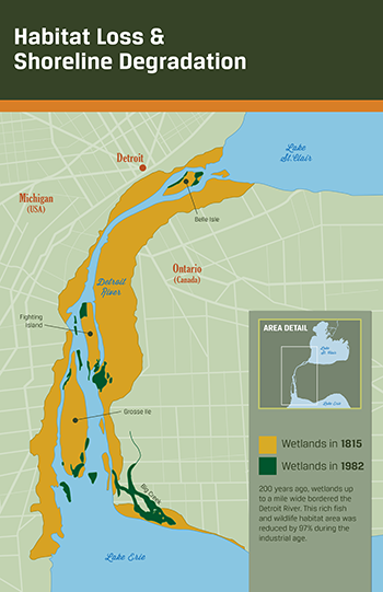 map showing habitat loss on Detroit River