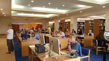 Researchers in the Archives of Michigan reading room