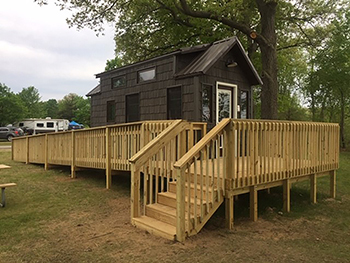 A tiny house is pictured from Waterloo State Park.