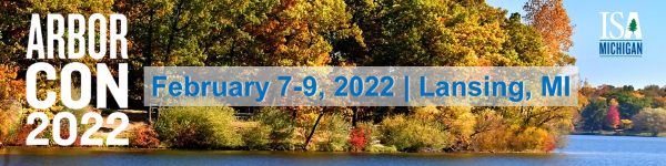 ArborCon 2022 conference banner, Feb 7-9 in Lansing, MI with tree images in background