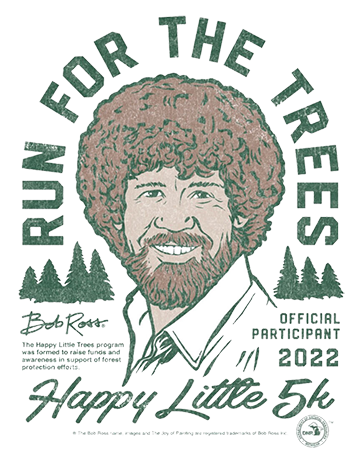 Happy Little Trees T-shirt design featuring Bob Ross artwork