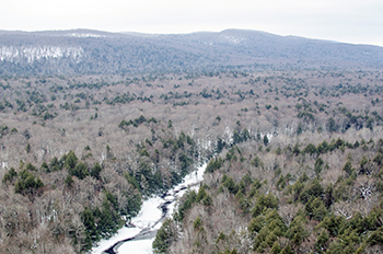 A wintry view of the Carp River valley is shown at the Porcupine Mountains.