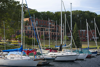 State-sponsored harbors give Michigan boaters access to Great Lakes recreation. Pictured here, boats at Marquette Harbor Municipal Park.