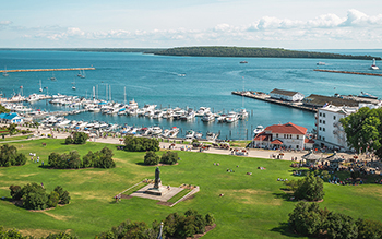 A scenic view of Mackinac Island Harbor and Lake Huron. Photo by Jessica and Joey Sancrant.
