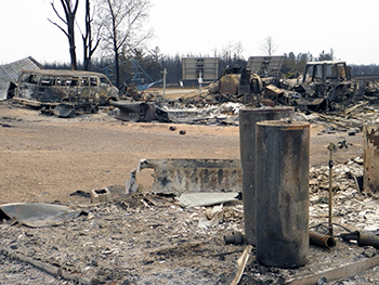 Devastation at the Rainbow Lodge is shown after the Duck Lake Fire.