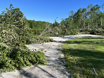 Storm damage is shown at a DNR boating access site near Faithorn in Menominee County.