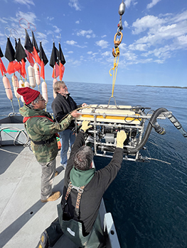 researchers deploy ROV off research vessel