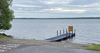 The boating access site at Lake Gogebic State Park is pictured on a cloudy day.