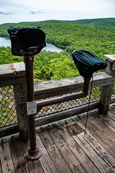 Two colorblind viewers are shown at Porcupine Mountains Wilderness State Park.