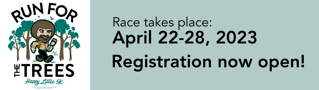 Race take place April 22-28, 2023; registration now open with Happy Little Trees logo