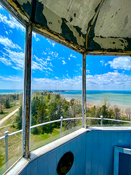 A view of the trail is shown from the lighthouse viewing walkway.