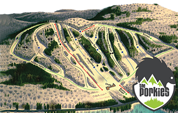 Ski run map with The Porkies ski logo